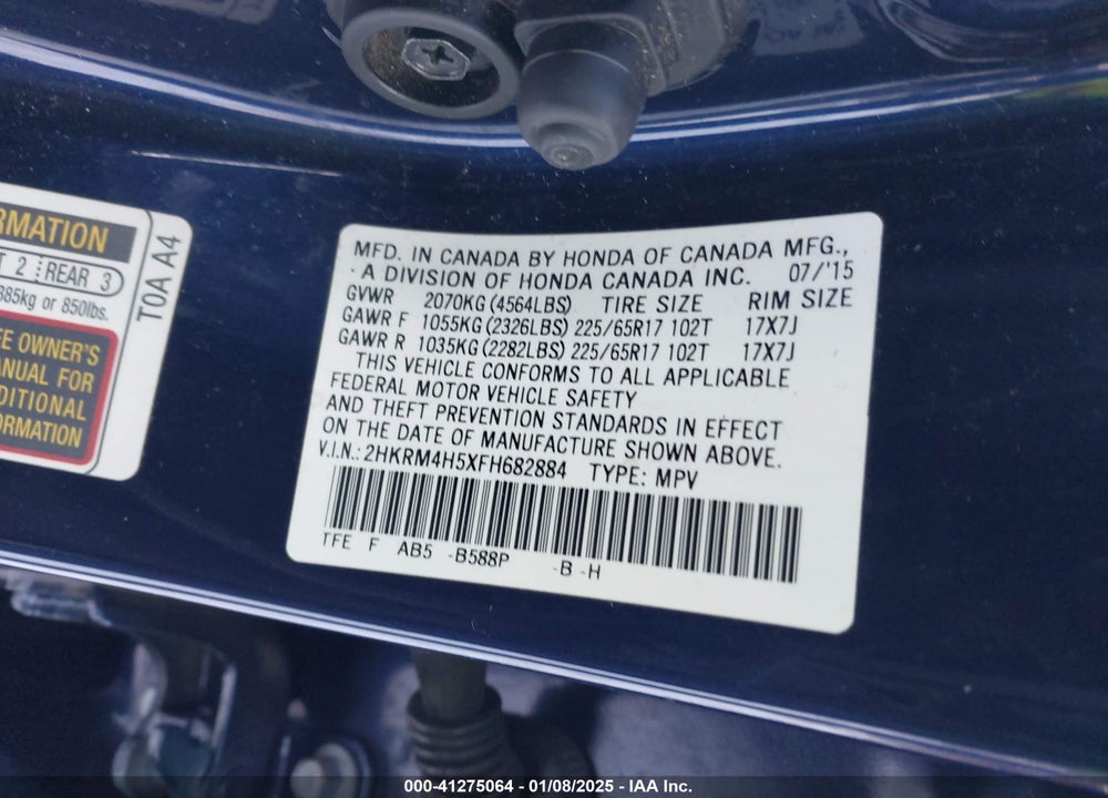 2015 HONDA CR-V EX VIN: 2HKRM4H5XFH682884