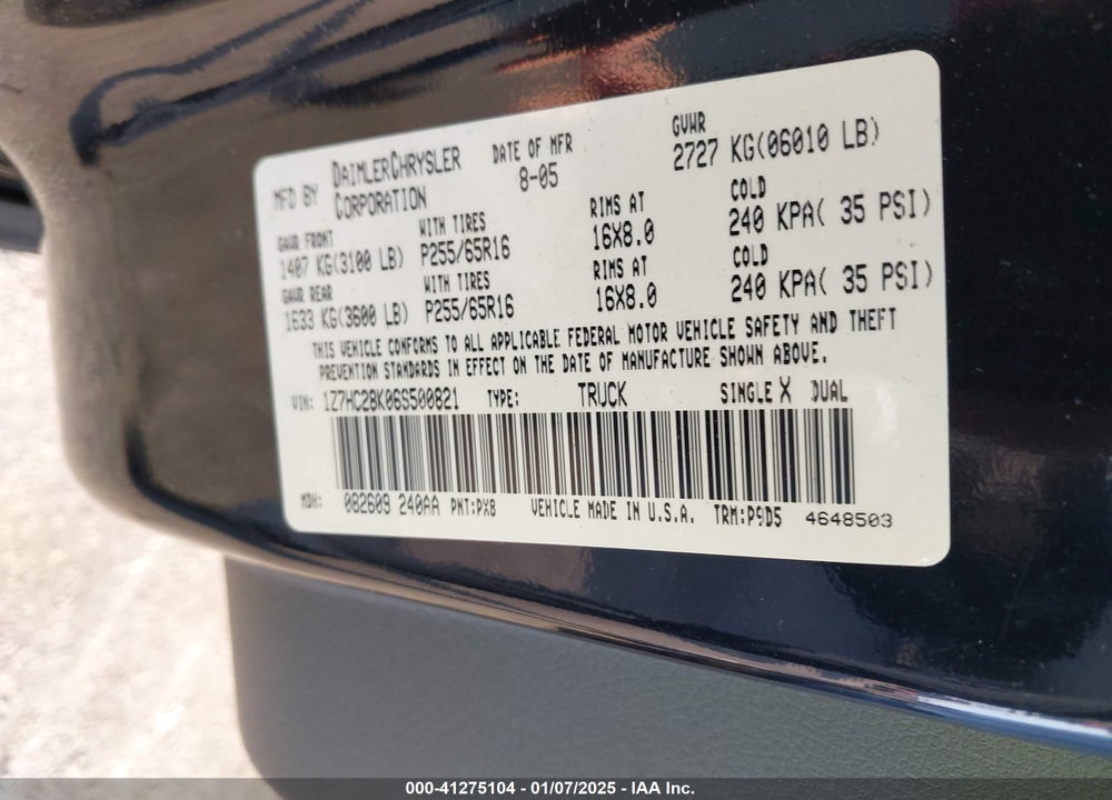 2006 MITSUBISHI RAIDER LS VIN: 1Z7HC28K06S500821
