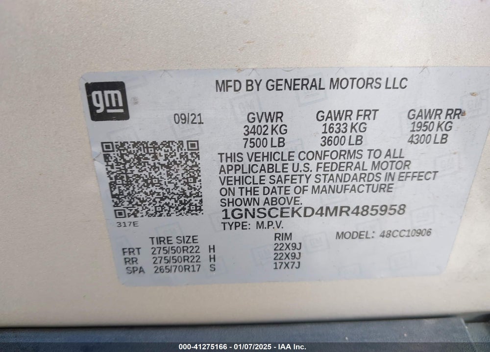 2021 CHEVROLET SUBURBAN 2WD RST VIN: 1GNSCEKD4MR485958