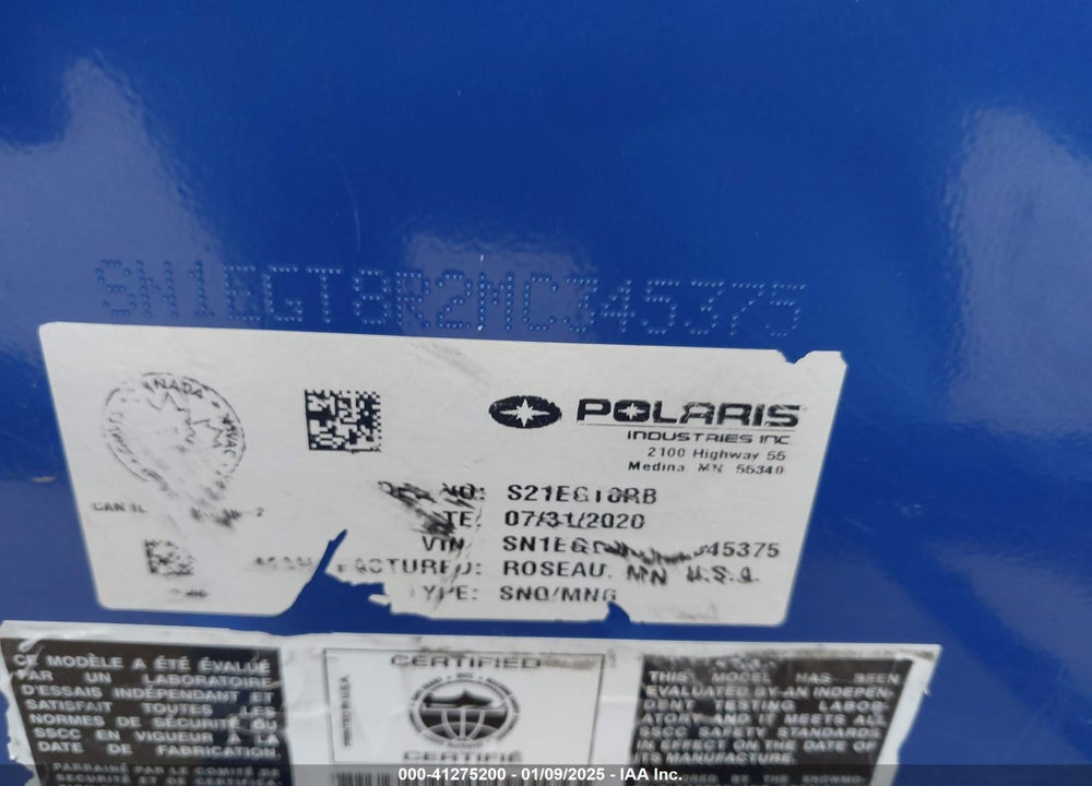 2021 POLARIS 850 RMK VIN: SN1EGT8R2MC345375