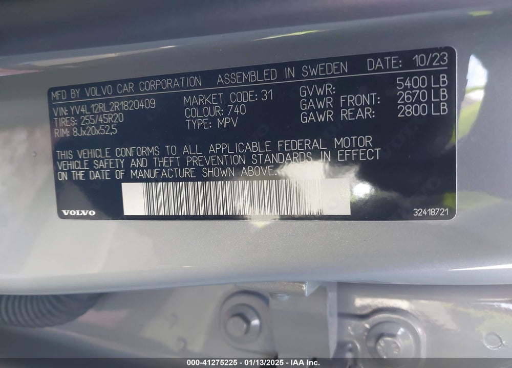 2024 VOLVO XC60 VIN: YV4L12RL2R1820409
