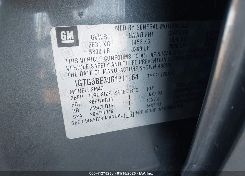 2016 GMC CANYON VIN: 1GTG5BE30G1311964