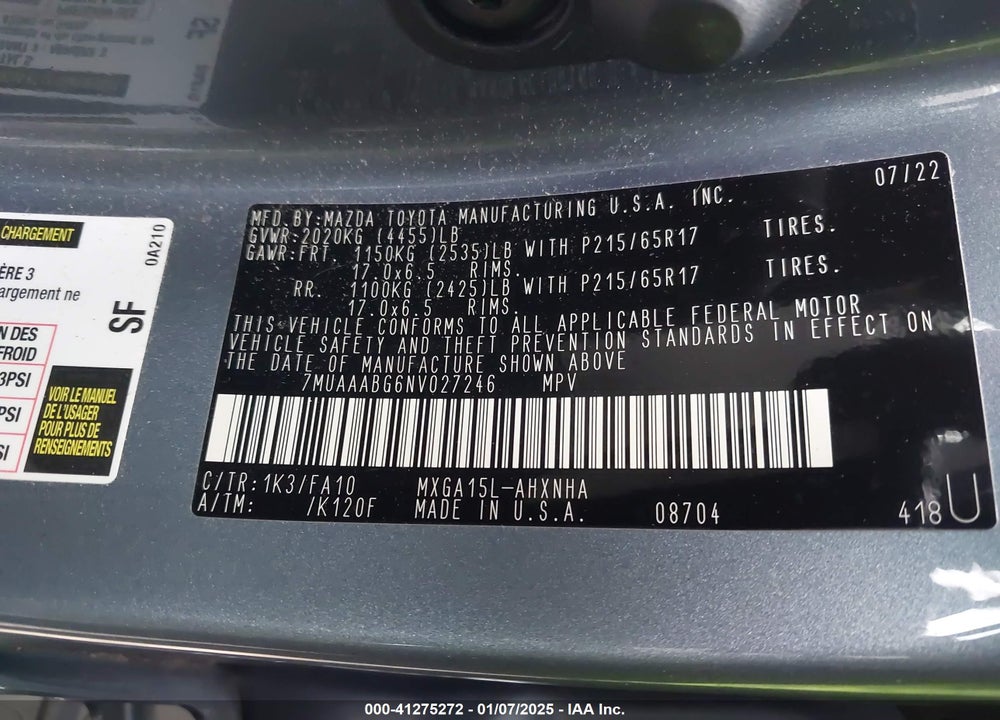 2022 TOYOTA COROLLA CROSS L VIN: 7MUAAABG6NV027246