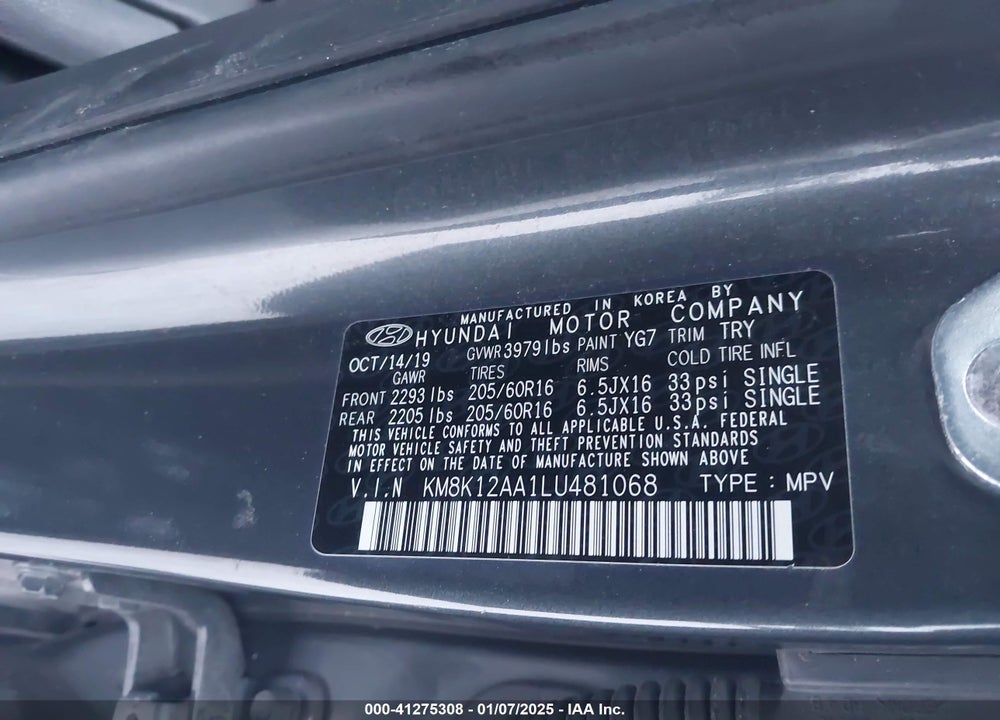 2020 HYUNDAI KONA SE VIN: KM8K12AA1LU481068