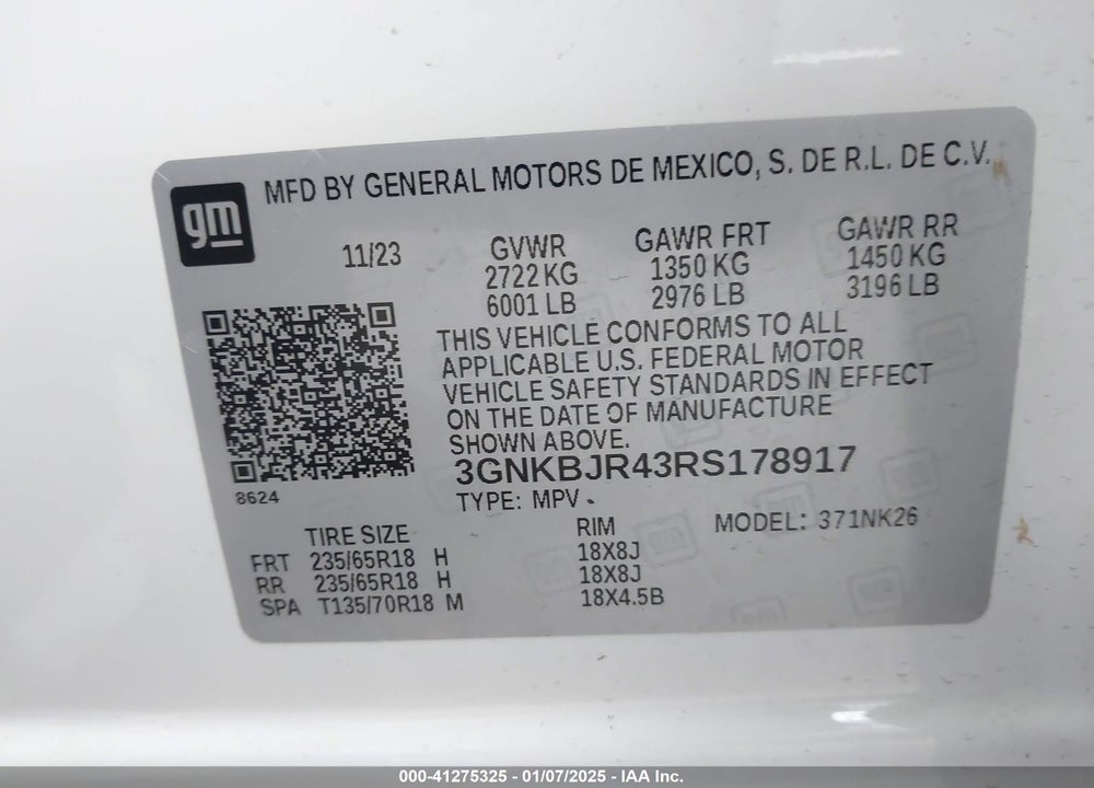 2024 CHEVROLET BLAZER AWD 3LT VIN: 3GNKBJR43RS178917