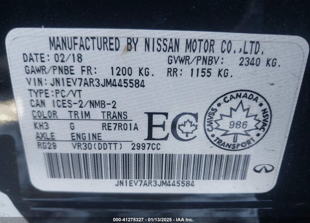 2018 INFINITI Q50 VIN: JN1EV7AR3JM445584