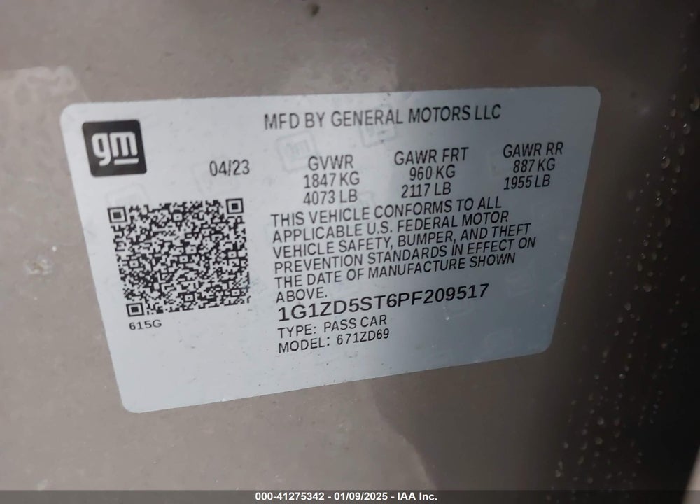 2023 CHEVROLET MALIBU VIN: 1G1ZD5ST6PF209517