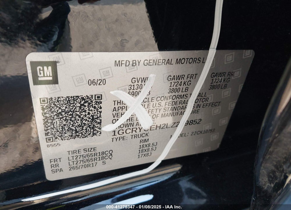 2020 CHEVROLET SILVERADO 1500 VIN: 1GCRYCEH2LZ289852