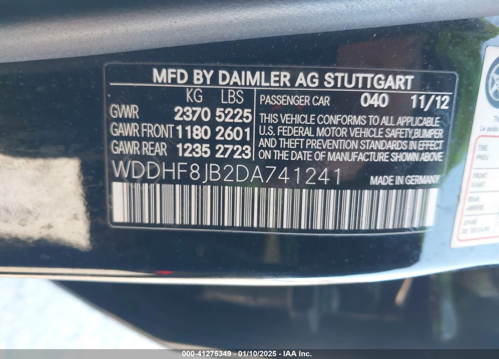2013 MERCEDES-BENZ E 350 VIN: WDDHF8JB2DA741241