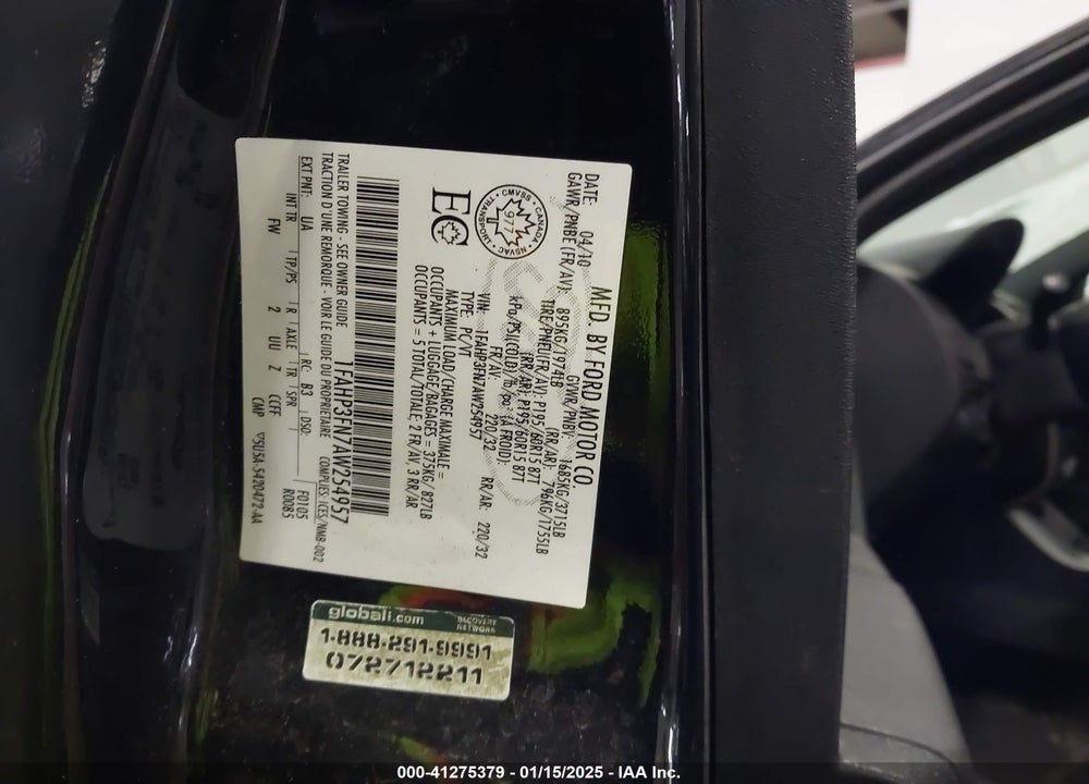 2010 FORD FOCUS VIN: 1FAHP3FN7AW254957