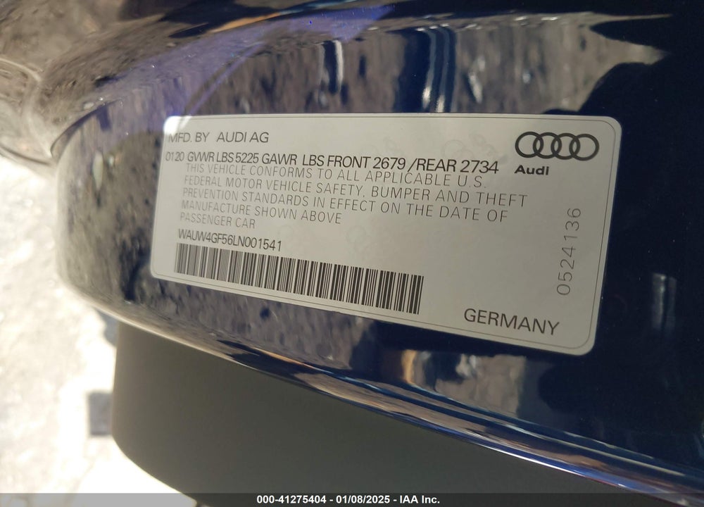 2020 AUDI S5 CABRIOLET VIN: WAUW4GF56LN001541