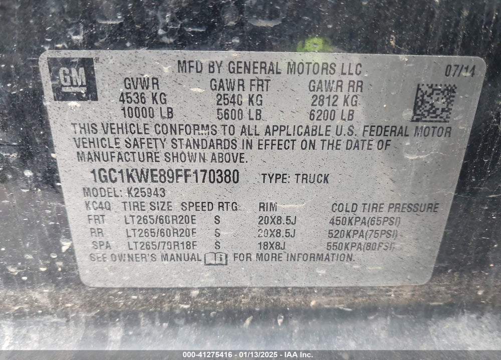 2015 CHEVROLET SILVERADO 2500HD VIN: 1GC1KWE89FF170380