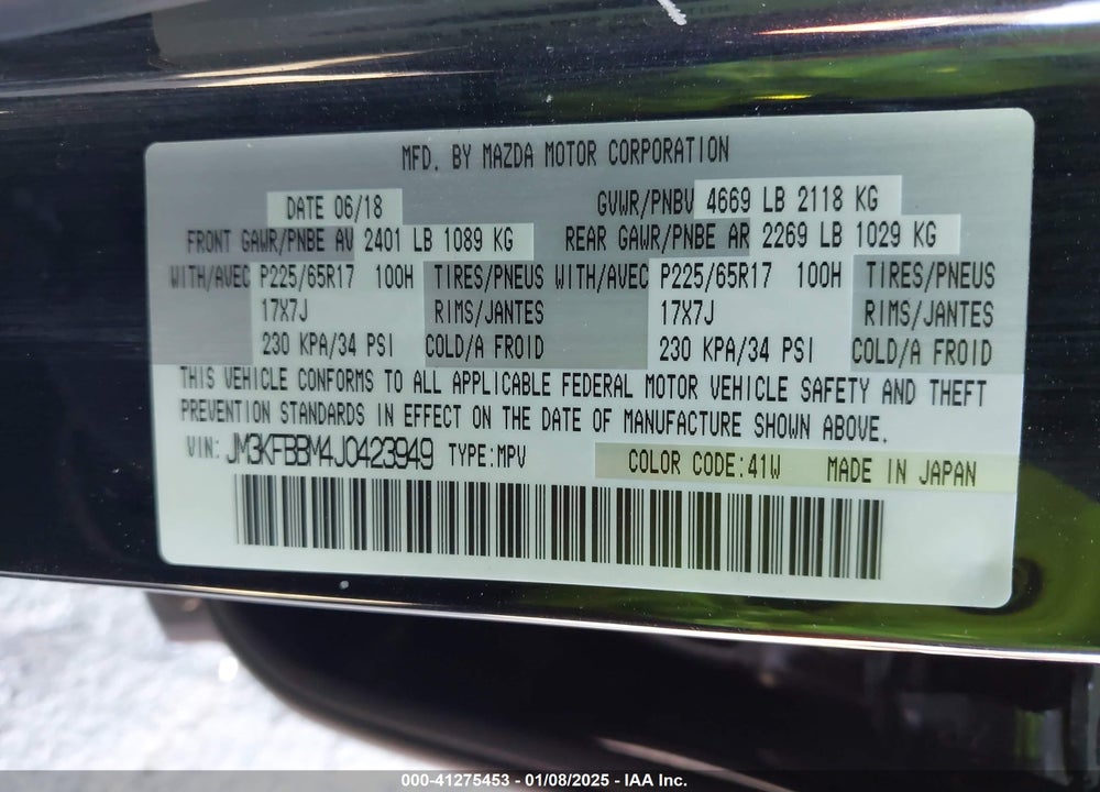 2018 MAZDA CX-5 SPORT VIN: JM3KFBBM4J0423949