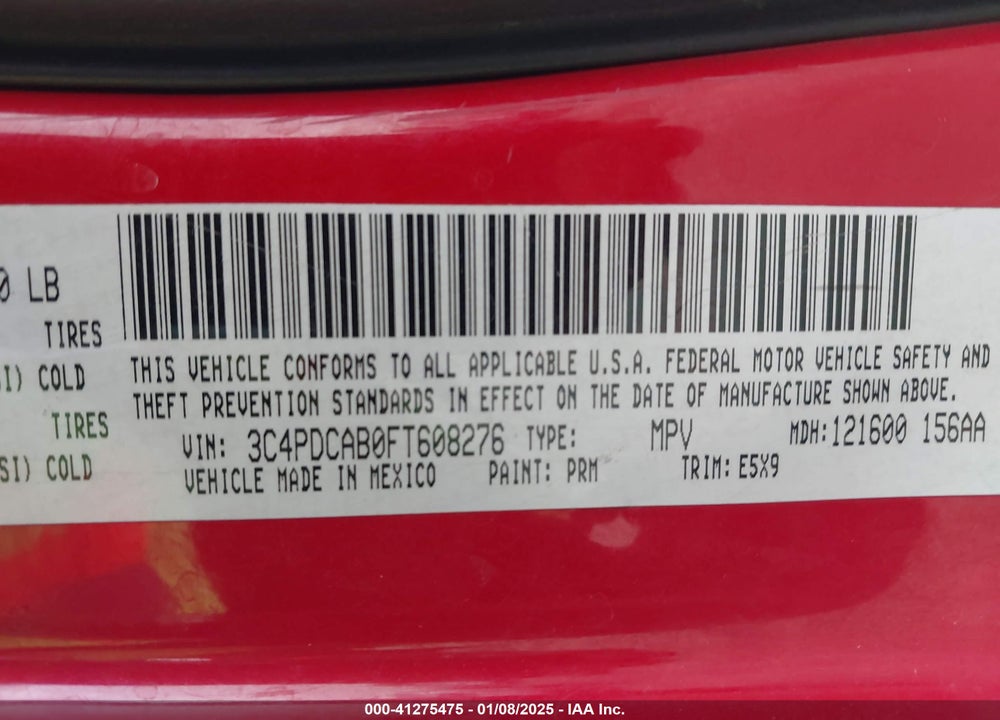 2015 DODGE JOURNEY AMERICAN VALUE PKG VIN: 3C4PDCAB0FT608276