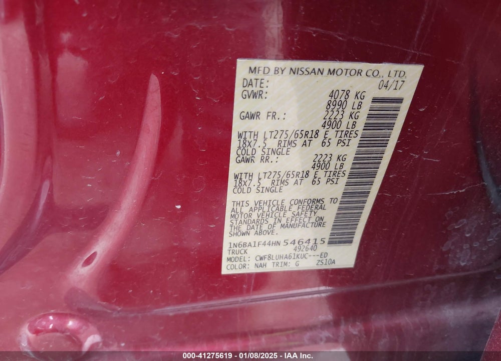 2017 NISSAN TITAN XD VIN: 1N6BA1F44HN546415