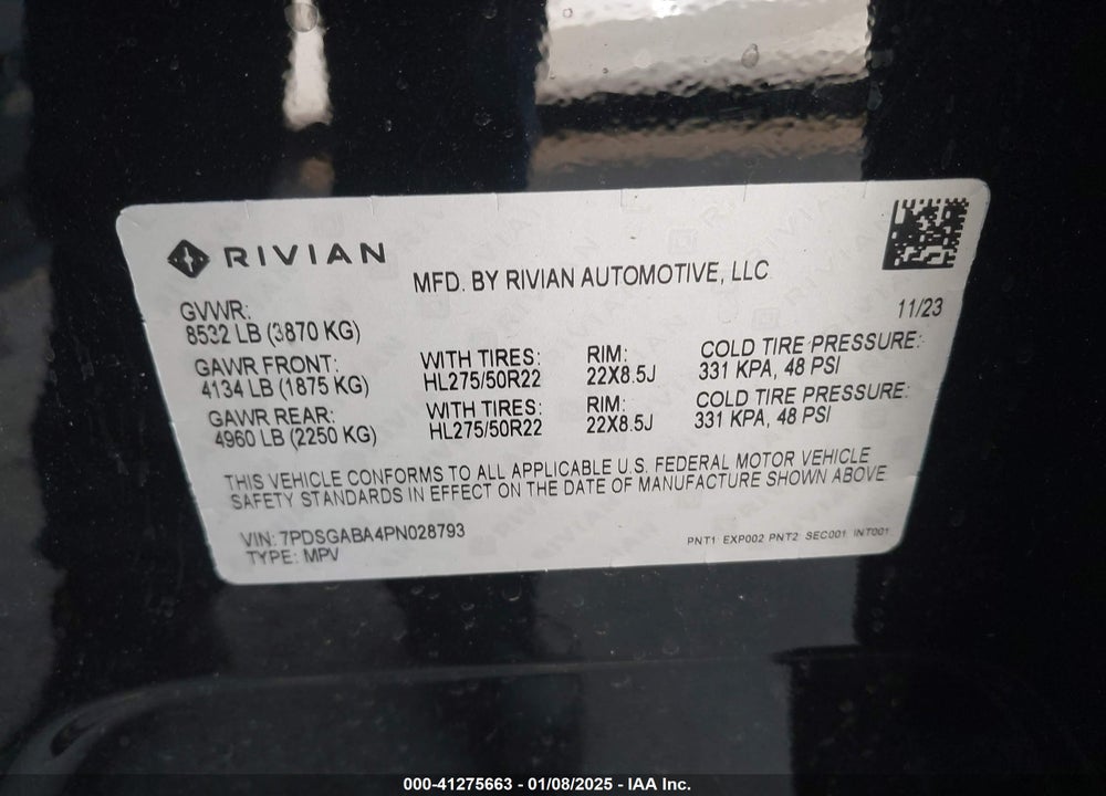 2023 RIVIAN R1S ADVENTURE VIN: 7PDSGABA4PN028793