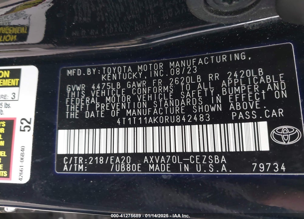 2024 TOYOTA CAMRY VIN: 4T1T11AK0RU842483