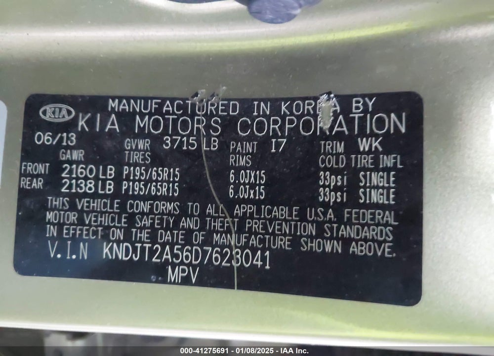 2013 KIA SOUL VIN: KNDJT2A56D7623041
