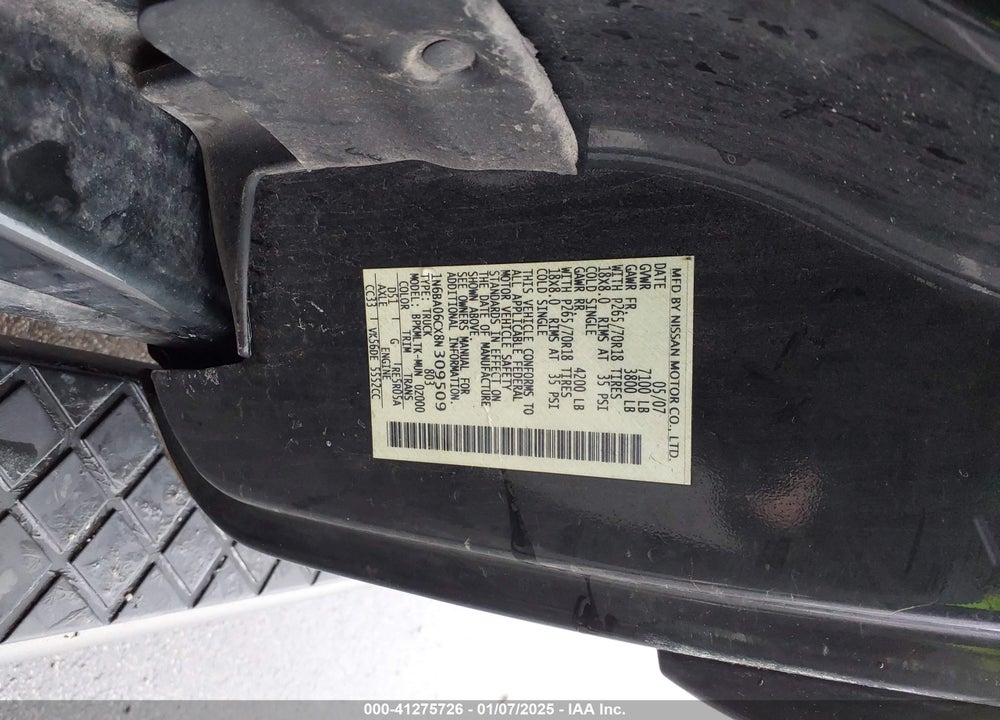 2008 NISSAN TITAN VIN: 1N6BA06CX8N309509