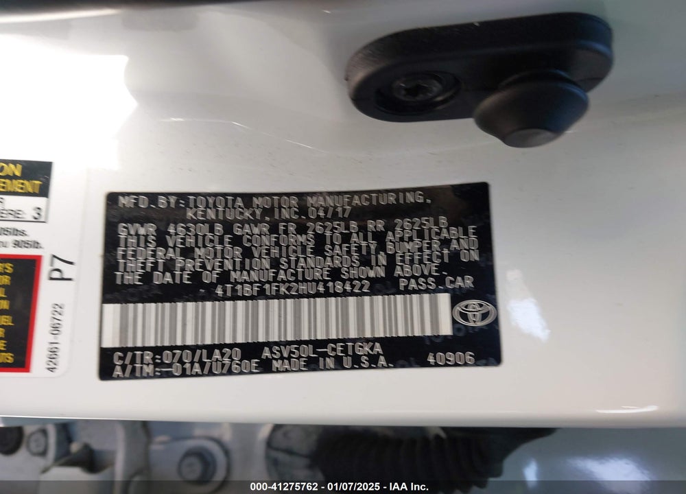 2017 TOYOTA CAMRY XLE VIN: 4T1BF1FK2HU418422