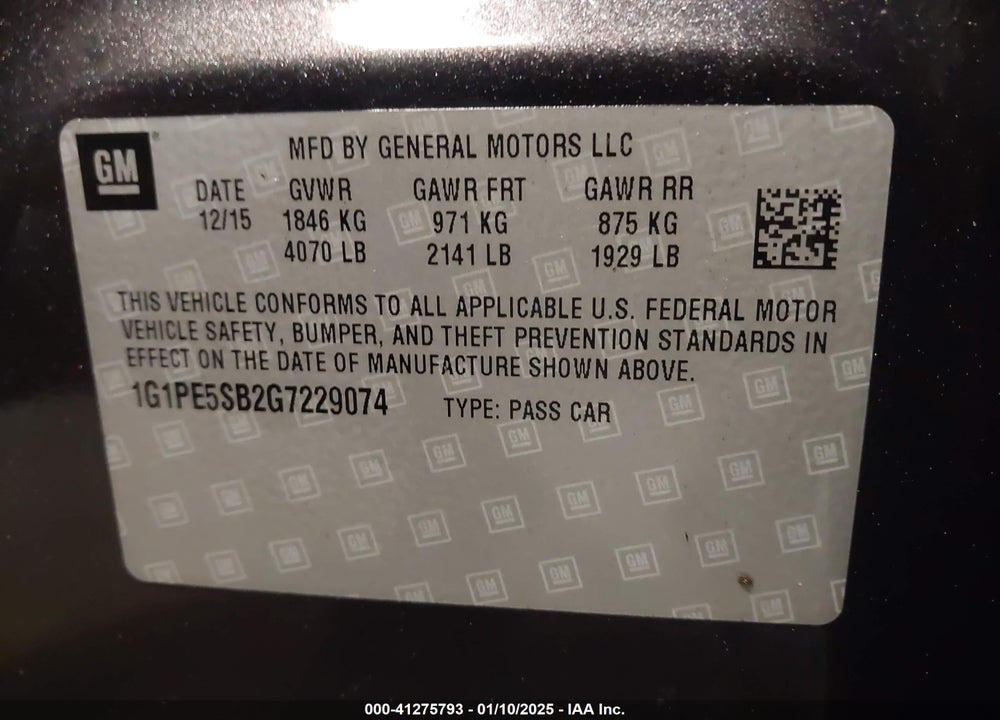 2016 CHEVROLET CRUZE LIMITED VIN: 1G1PE5SB2G7229074