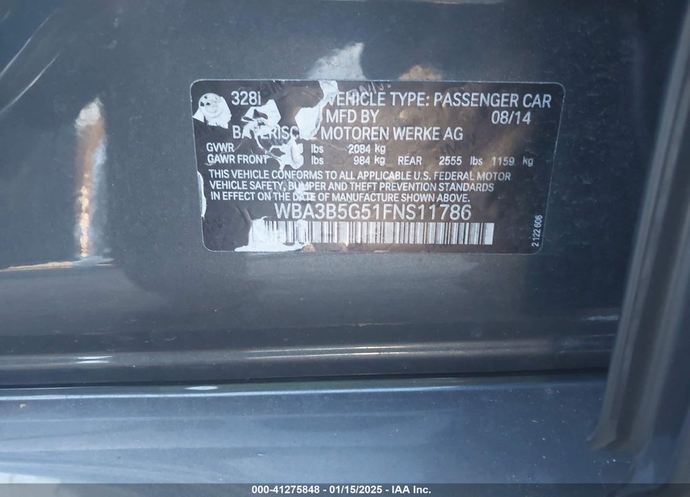 2015 BMW 328I VIN: WBA3B5G51FNS11786