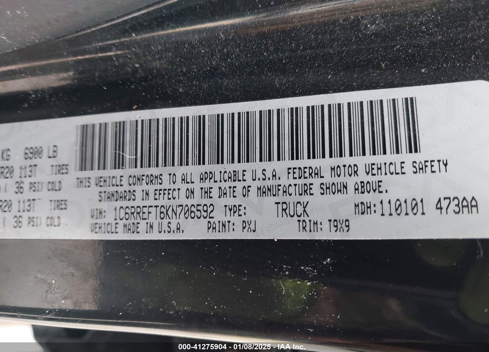 2019 RAM 1500 BIG HORN/LONE STAR 4X2 5'7 BOX VIN: 1C6RREFT6KN706592