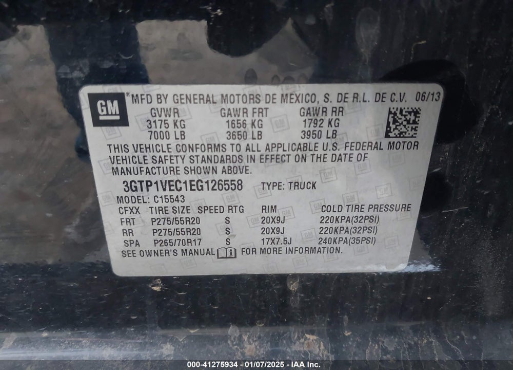 2014 GMC SIERRA 1500 VIN: 3GTP1VEC1EG126558