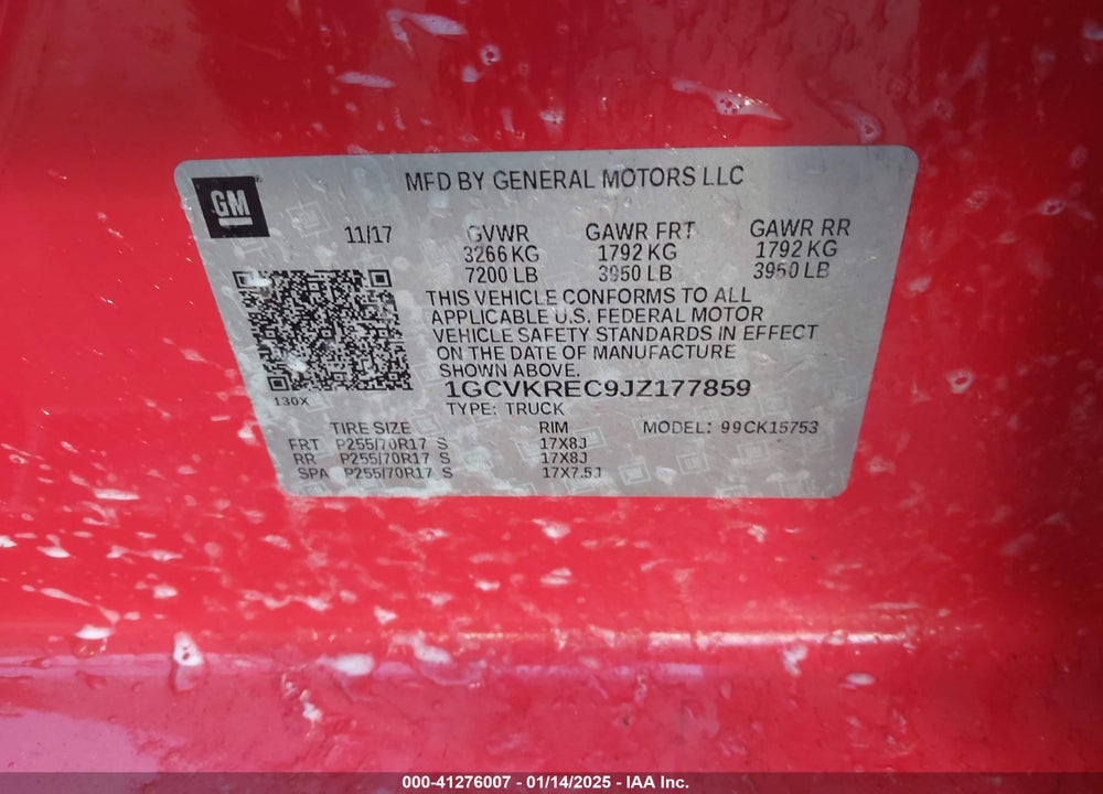 2018 CHEV SILVERADO 1500 LT1 D VIN: 1GCVKREC9JZ177859