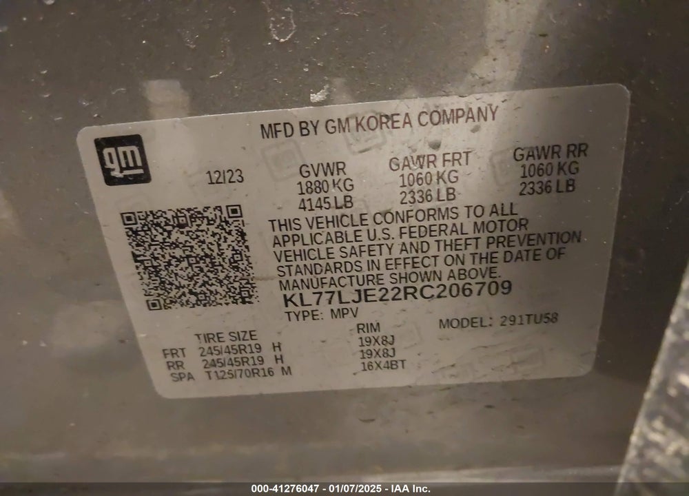 2024 CHEVROLET TRAX VIN: KL77LJE22RC206709