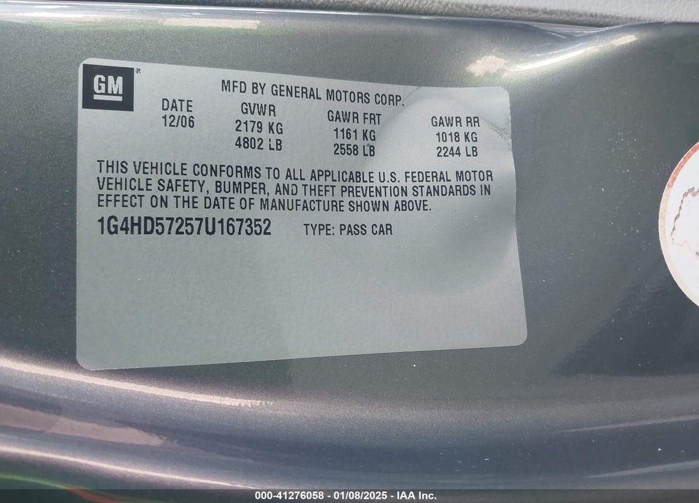 2007 BUICK LUCERNE VIN: 1G4HD57257U167352
