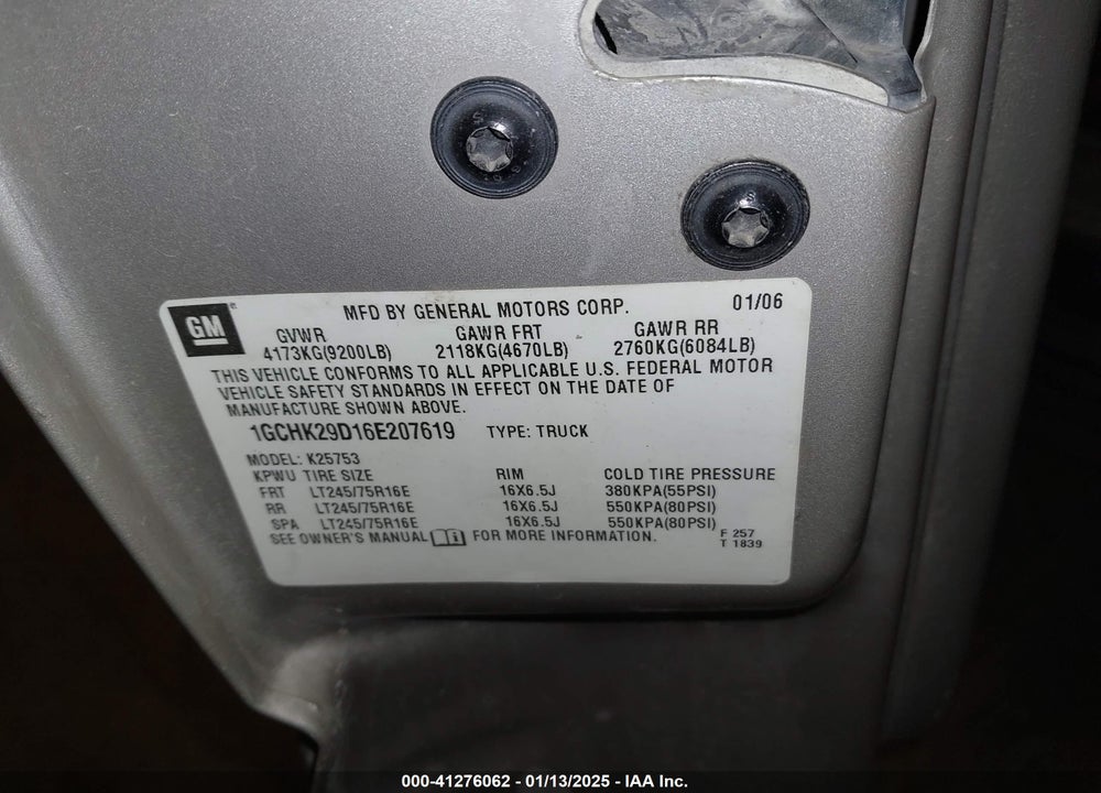 2006 CHEVROLET SILVERADO 2500HD VIN: 1GCHK29D16E207619