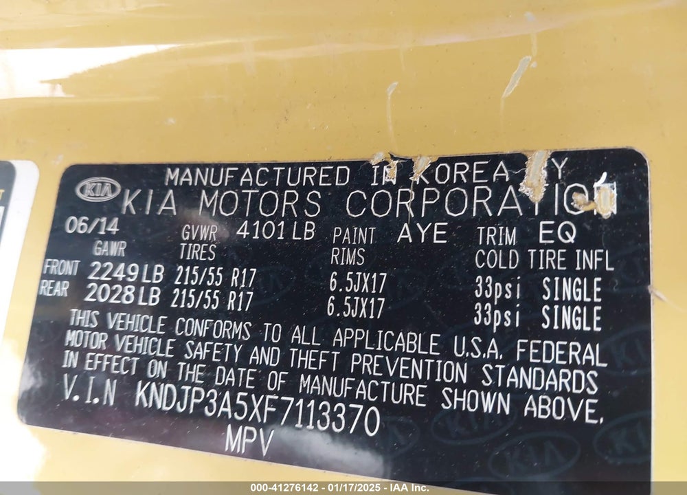 2015 KIA SOUL VIN: KNDJP3A5XF7113370