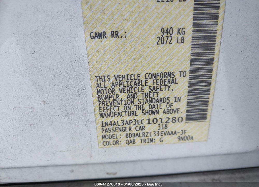 2014 NISSAN ALTIMA 2.5 S VIN: 1N4AL3AP3EC101280