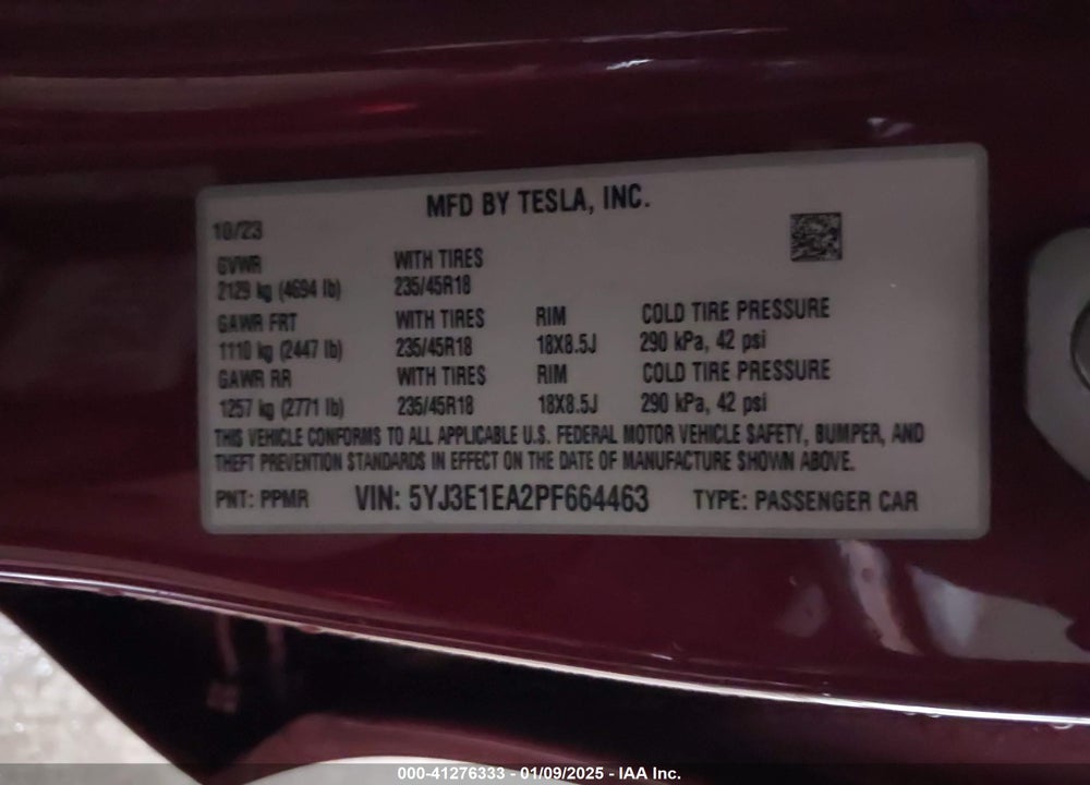 2023 TESLA MODEL 3 VIN: 5YJ3E1EA2PF664463