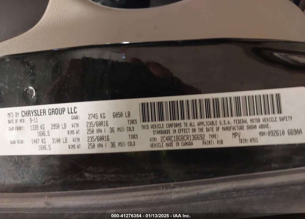 2012 CHRYSLER TOWN & COUNTRY TOURING VIN: 2C4RC1BG8CR136692