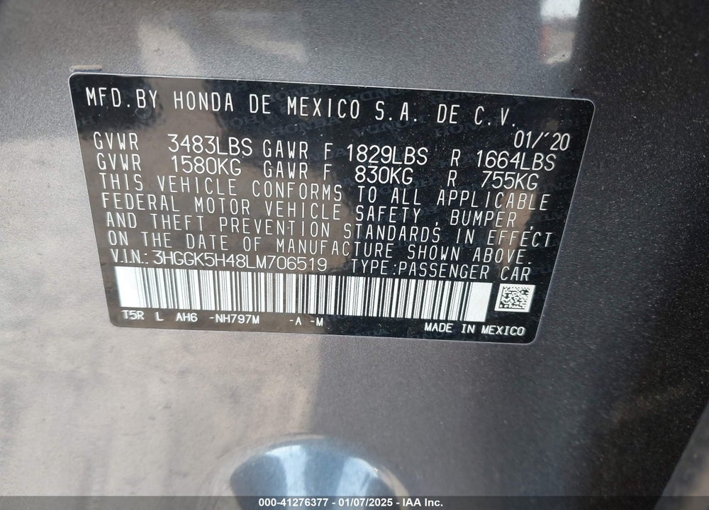 2020 HONDA FIT VIN: 3HGGK5H48LM706519