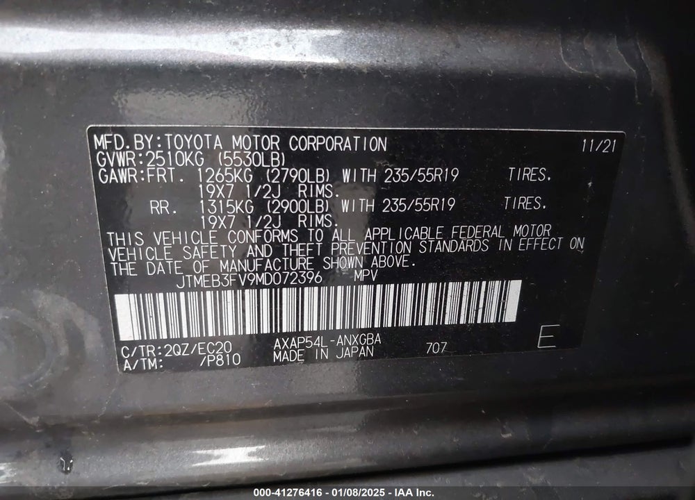 2021 TOYOTA RAV4 PRIME XSE VIN: JTMEB3FV9MD072396