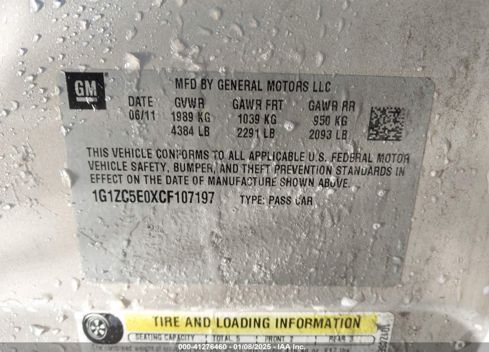 2012 CHEVROLET MALIBU 1LT VIN: 1G1ZC5E0XCF107197