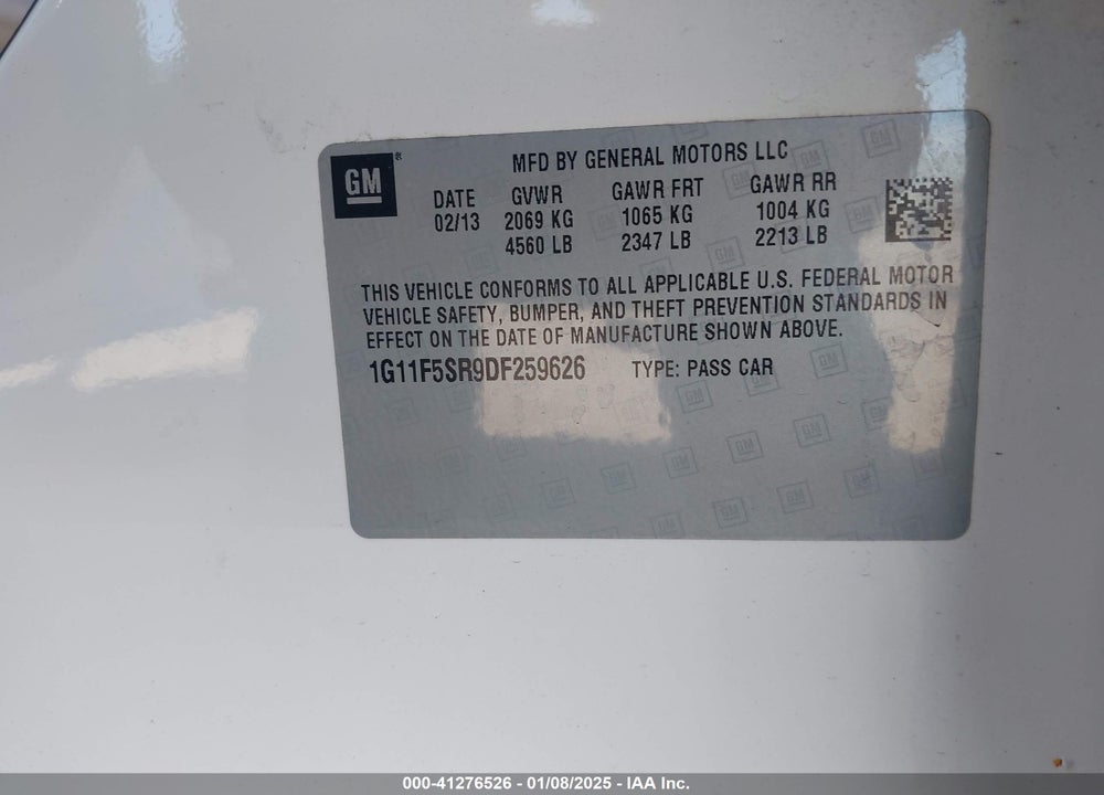 2013 CHEVROLET MALIBU VIN: 1G11F5SR9DF259626
