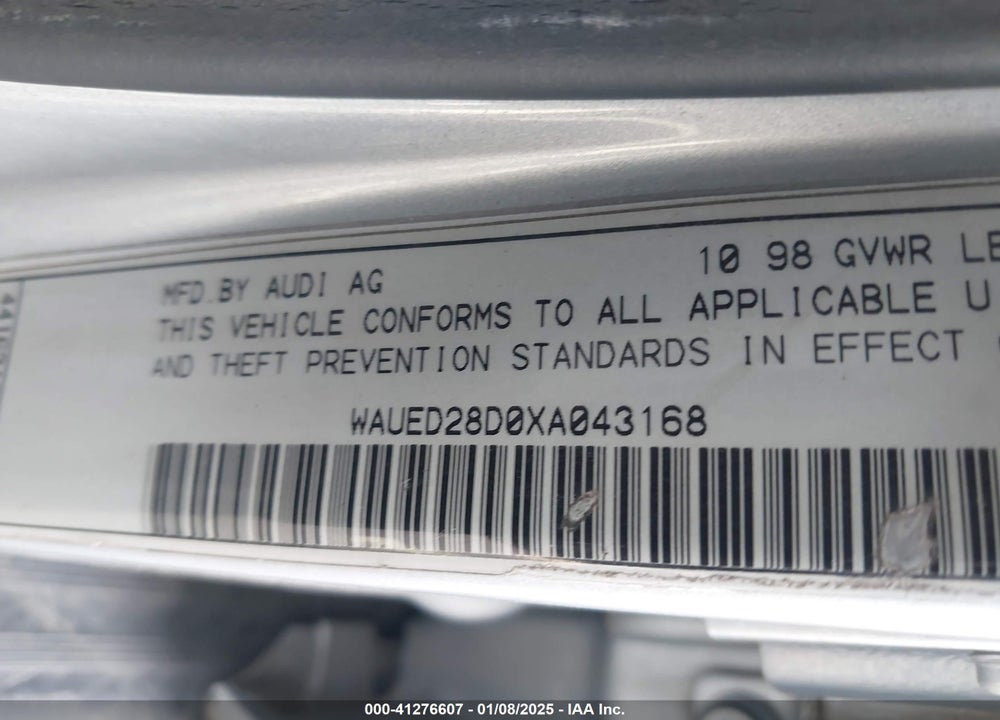 1999 AUDI A4 2.8 VIN: WAUED28D0XA043168