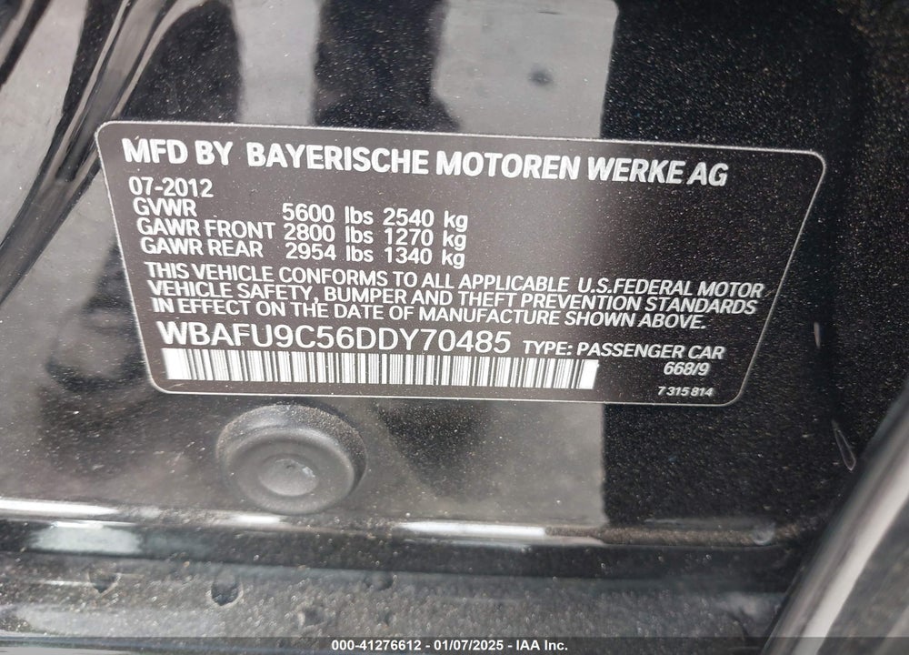 2013 BMW 550I VIN: WBAFU9C56DDY70485