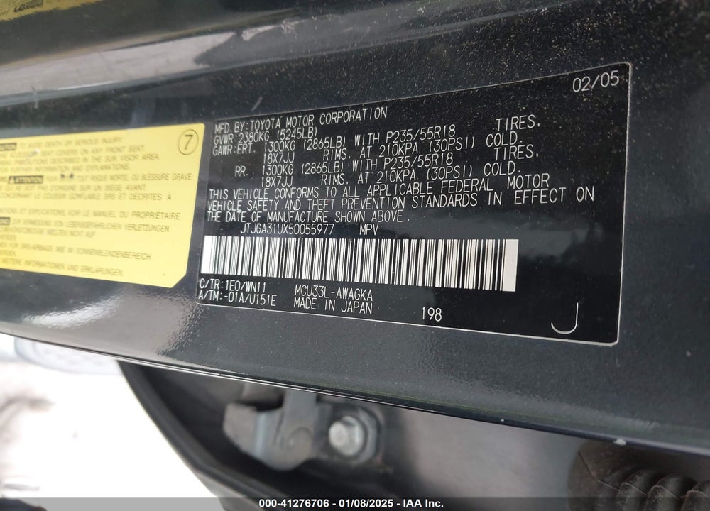 2005 LEXUS RX 330 VIN: JTJGA31UX50055977