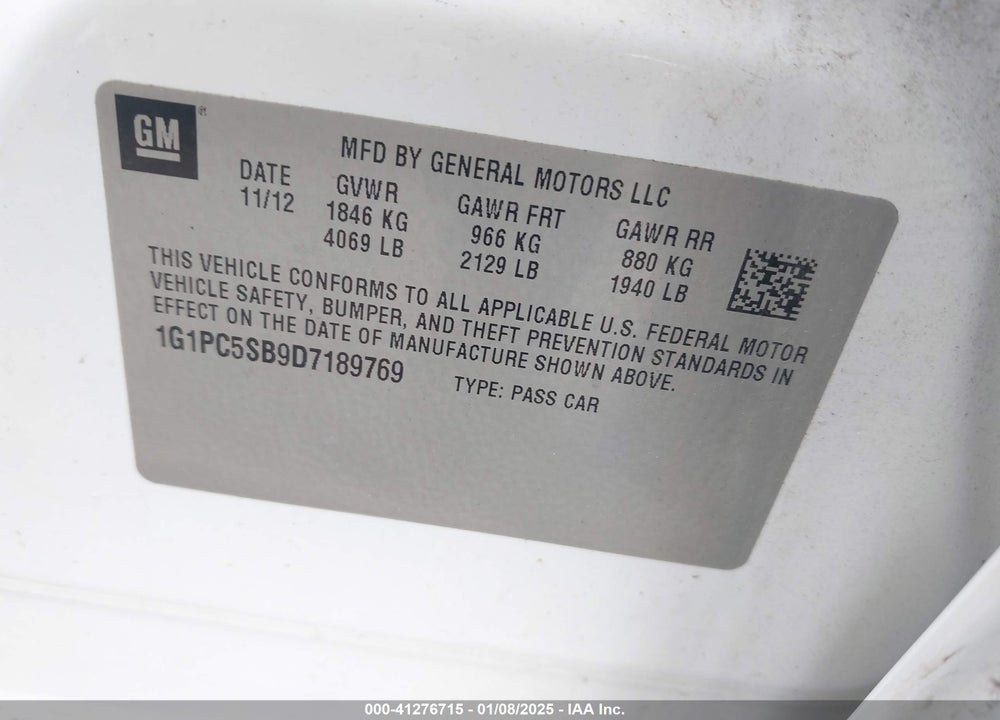2013 CHEVROLET CRUZE 1LT AUTO VIN: 1G1PC5SB9D7189769