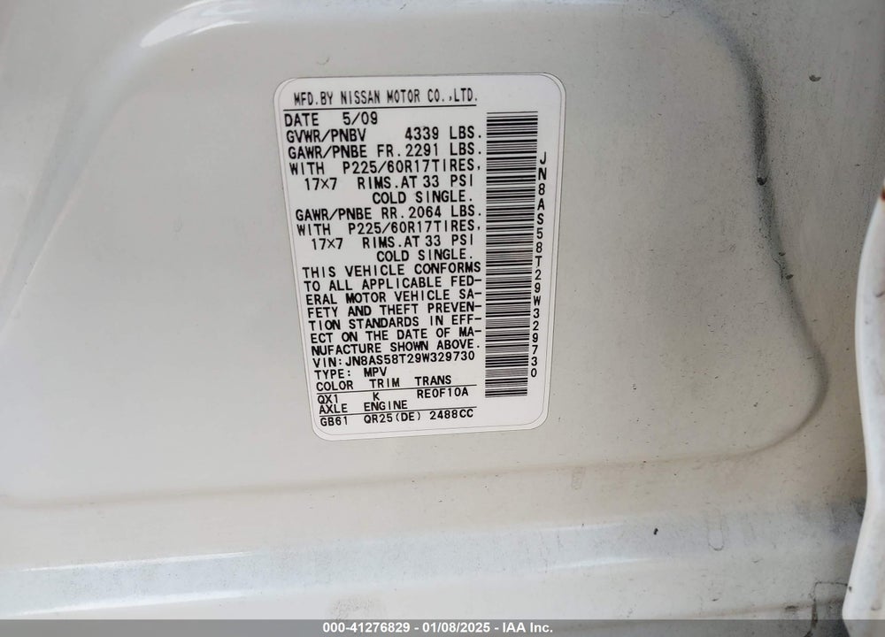 2009 NISSAN ROGUE SL VIN: JN8AS58T29W329730