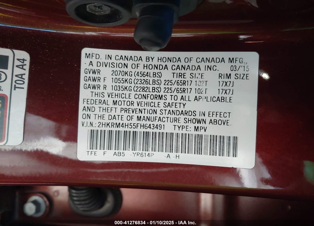 2015 HONDA CR-V EX VIN: 2HKRM4H55FH643491