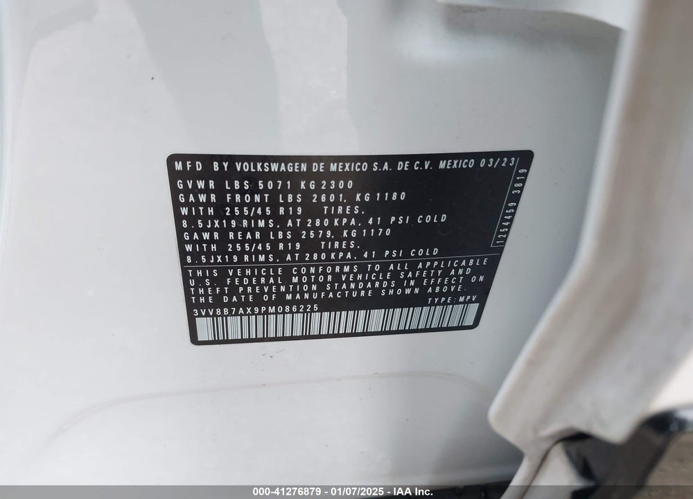 2023 VOLKSWAGEN TIGUAN VIN: 3VV8B7AX9PM086225