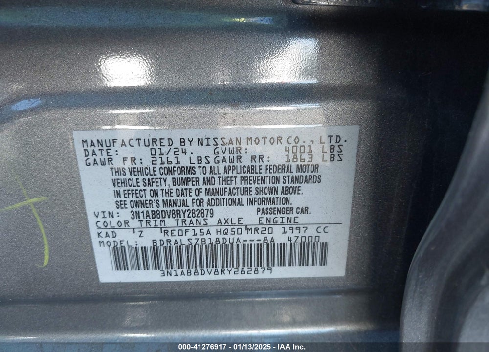 2024 NISSAN SENTRA SR XTRONIC CVT VIN: 3N1AB8DV8RY282879