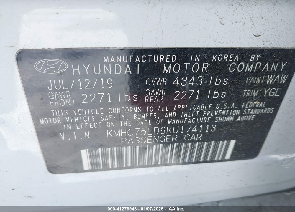 2019 HYUNDAI IONIQ PLUG-IN HYBRID VIN: KMHC75LD9KU174113