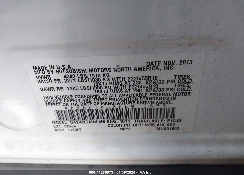 2014 MITSUBISHI OUTLANDER SPORT ES VIN: 4A4AP3AU0EE016656